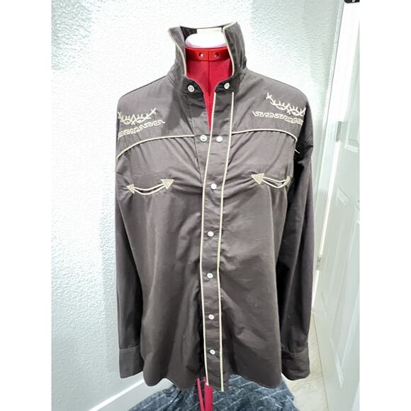 Senor De Los Cielos Brown Western Embroidered Shirt Cowboy Rodeo Long Sleeve - Picture 7 of 8